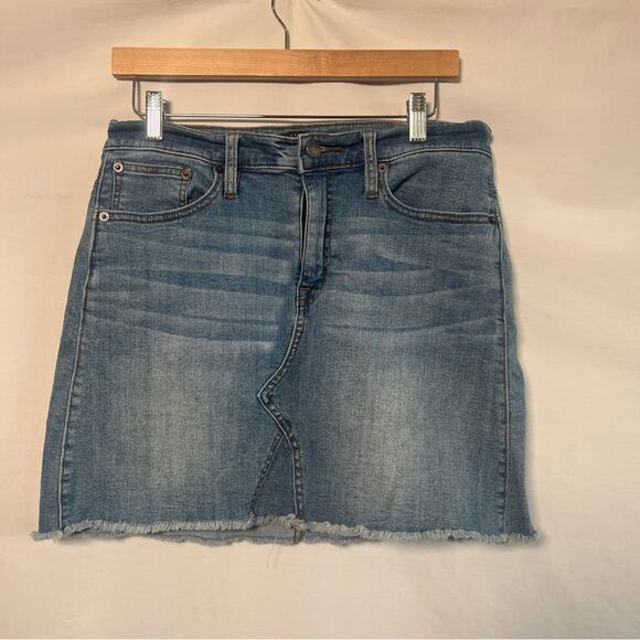 J Crew Mercantile Denim Mini Skirt Womens Size 8 Raw Hem Cowgirl Rodeo Country - Picture 1 of 9